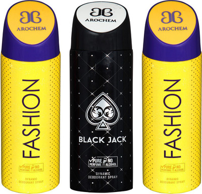 AROCHEM FASHION , BLACK JACK AND FASHION DYNAMIC PURE Deodorant Spray - For Men & Women(200 ml, Pack of 3)
AROCHEM FASHION , BLACK JACK AND FASHION DYNAMIC PURE Deodorant Spray - For Men & Women(200 ml, Pack of 3)