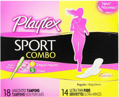 Playtex Sport Combo - 18 Unscented Tampons, 14 Ultra Thin , 32 Count Total Sanitary Pad(Pack of 32)
Playtex Sport Combo - 18 Unscented Tampons, 14 Ultra Thin , 32 Count Total Sanitary Pad(Pack of 32)
