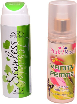Pink Root VANITY FEMME BODY MIST 200ML WITH ARIS SEAMLESS DEO BODY SPRAY FOR WOMEN 200ML(Set of 2)