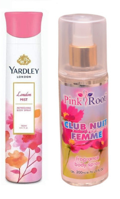 Pink Root CLUB NUIT FEMME MIST 200ML WITH YARDLEY LONDON MIST DEO 150ML(Set of 2)