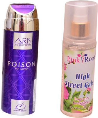 Pink Root HIGH STREET GALS BODY MIST 200ML WITH ARIS POISON DEO BODY SPRAY FOR WOMEN 200ML(Set of 2)
Pink Root HIGH STREET GALS BODY MIST 200ML WITH ARIS POISON DEO BODY SPRAY FOR WOMEN 200ML(Set of 2)