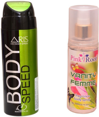 Pink Root VANITY FEMME BODY MIST 200ML WITH ARIS SPEED BODY DEO SPRAY FOR MEN 200ML(Set of 2)
Pink Root VANITY FEMME BODY MIST 200ML WITH ARIS SPEED BODY DEO SPRAY FOR MEN 200ML(Set of 2)