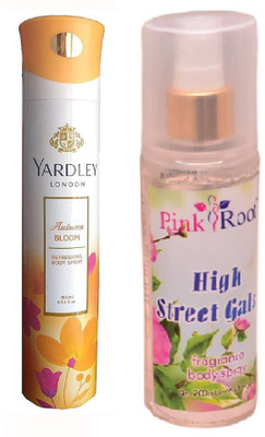 Pink Root HIGH STREET GALS MIST 200ML WITH YARDLEY LONDON AUTMN BLOOM DEO 150ML(Set of 2)
Pink Root HIGH STREET GALS MIST 200ML WITH YARDLEY LONDON AUTMN BLOOM DEO 150ML(Set of 2)