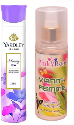 Pink Root VANITY FEMME MIST 200ML WITH YARDLEY LONDON MORNING DEW DEO 150ML(Set of 2)
Pink Root VANITY FEMME MIST 200ML WITH YARDLEY LONDON MORNING DEW DEO 150ML(Set of 2)