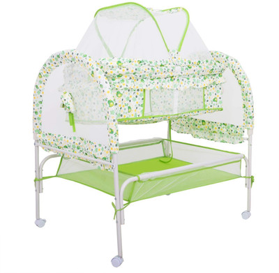 Baybee Comfort Cradle Cot - New Born Baby Swing Cradle with Mosquito Net & Storage Space - Green(Green)
