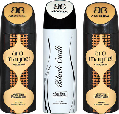 AROCHEM ARO MAGNET , BLACK OUDH AND ARO MAGNET DYNAMIC PURE Deodorant Spray - For Men & Women(200 ml, Pack of 3)
AROCHEM ARO MAGNET , BLACK OUDH AND ARO MAGNET DYNAMIC PURE Deodorant Spray - For Men & Women(200 ml, Pack of 3)