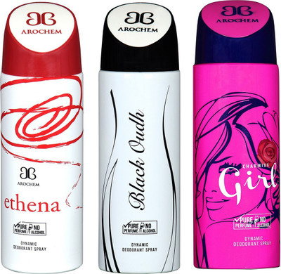 AROCHEM ETHENA , BLACK OUDH AND CHARMING GIRL DYNAMIC PURE Deodorant Spray - For Men & Women(200 ml, Pack of 3)
AROCHEM ETHENA , BLACK OUDH AND CHARMING GIRL DYNAMIC PURE Deodorant Spray - For Men & Women(200 ml, Pack of 3)