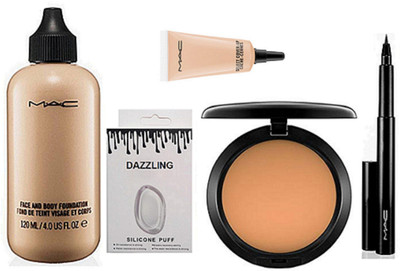 Dazzling Silicon Puff & Face And Body Foundation & Mac Compect & Pen Eyeliner & Select Cover-Up(Set of 5)