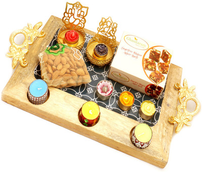 Ghasitaram Gifts Sugarfree Sweets-Big Wooden Serving platter with Shadow Laxmi Ganesha T-lite, 6 t-lites, Sugarfree Mix and Almonds Pouch Combo(11)
Ghasitaram Gifts Sugarfree Sweets-Big Wooden Serving platter with Shadow Laxmi Ganesha T-lite, 6 t-lites, Sugarfree Mix and Almonds Pouch Combo(11)