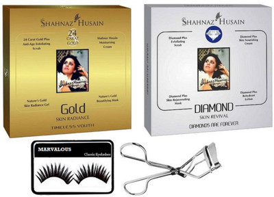 Marvalous Eyelashes and Gold And Diamond Facial Kit With Eyelashes Curler(Set of 4)