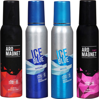 AROCHEM ICE BLUE WAVE & ICE BLUE OCEAN & ARO MEGNET TEMPT & ARO MEGNET GRAVITY COMBO DEODORANT NEW LATEST COMBO PACK OF 3 2OO ML BOTTLE PURE PERFUME NO ALCOHOL DYNAMIC DEODORANT DEO BODY SPRAY Body Spray - For Men & Women(800 ml, Pack of 4)
AROCHEM ICE BLUE WAVE & ICE BLUE OCEAN & ARO MEGNET TEMPT & ARO MEGNET GRAVITY COMBO DEODORANT NEW LATEST COMBO PACK OF 3 2OO ML BOTTLE PURE PERFUME NO ALCOHOL DYNAMIC DEODORANT DEO BODY SPRAY Body Spray - For Men & Women(800 ml, Pack of 4)