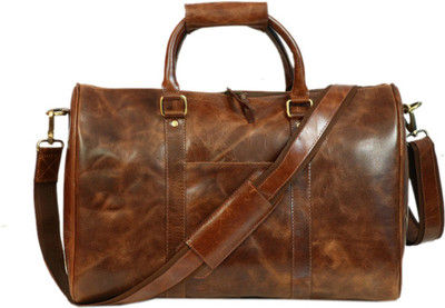 Zakara Genuine Dark Brown Leather Weekend Travel Duffel Bag(Brown)