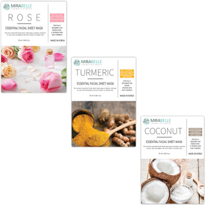 MIRABELLE KOREA ESSENTIAL FACIAL SHEET MASK(ROSE, TURMERIC, COCONUT - RTC - COMBO PACK OF 3)(250 g)
MIRABELLE KOREA ESSENTIAL FACIAL SHEET MASK(ROSE, TURMERIC, COCONUT - RTC - COMBO PACK OF 3)(250 g)