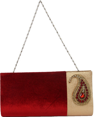 Kleio Women Evening/Party Maroon, Beige PU Clutch, Beige;maroon