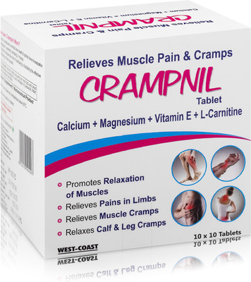 West Coast Crampnil Relieves Muscle Pain & Cramps(calcium+ magnesium+ vitamin E+ l-carnitine)(100 No)
West Coast Crampnil Relieves Muscle Pain & Cramps(calcium+ magnesium+ vitamin E+ l-carnitine)(100 No)