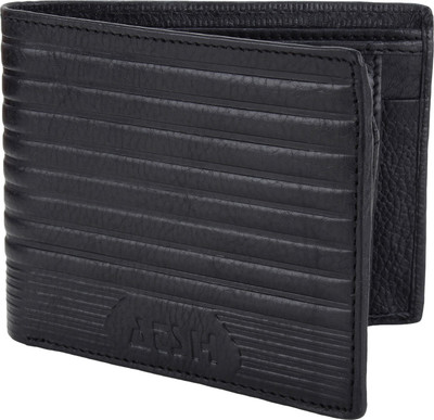 ATSH Men Black Genuine Leather Wallet(8 Card Slots)