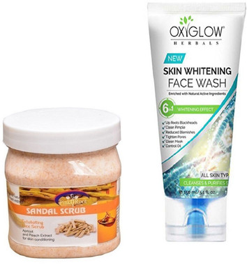 Pink Root SANDAL SCRUB 500ML WITH OXYGLOW SKIN WHITENING FACE WASH(Set of 2)