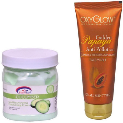 Pink Root CUCUMBER CREAM 500ML WITH OXYGLOW GOLDEN PAPAYA FACE WASH(Set of 2)