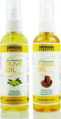 Donnara Organics 100% Pure Olive oil and Flaxseed oil Combo of 2 Bottles of 100 ml(200 ml) Hair Oil(200 ml)
Donnara Organics 100% Pure Olive oil and Flaxseed oil Combo of 2 Bottles of 100 ml(200 ml) Hair Oil(200 ml)