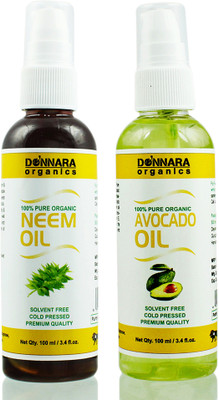 Donnara Organics 100% Pure Neem oil and Avocado oil Combo of 2 Bottles of 100 ml(200 ml) Hair Oil(200 ml)