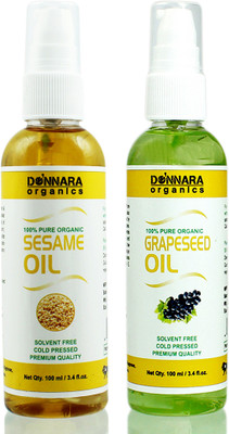 Donnara Organics 100% Pure Sesame oil and Grapeseed oil Combo of 2 Bottles of 100 ml(200 ml) Hair Oil(200 ml)
Donnara Organics 100% Pure Sesame oil and Grapeseed oil Combo of 2 Bottles of 100 ml(200 ml) Hair Oil(200 ml)