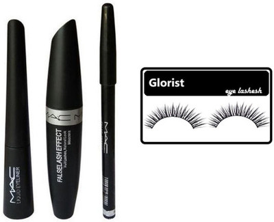 glorist Eyebrow Pencil Black & Mac Liquid EyeLiner & Mac Mascara (MAC 3in1) (Set of 3)(Set of 3)
