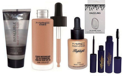 DAZZLING Silicon Puff & Studio Waterweight Foundation & Highlighter & Primer & Padma Eyeliner & Mascara(Set of 6)
DAZZLING Silicon Puff & Studio Waterweight Foundation & Highlighter & Primer & Padma Eyeliner & Mascara(Set of 6)