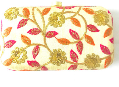 The Closet Drama Party Beige, Orange, Pink, Gold Clutch, Beige;gold;orange;pink