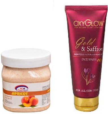 Pink Root APRICOT SCRUB 500ML WITH OXYGLOW GOLD & SAFFRON FACE WASH(Set of 2)
