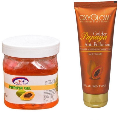 Pink Root PAPAYA GEL 500ML WITH OXYGLOW GOLDEN PAPAYA FACE WASH(Set of 2)