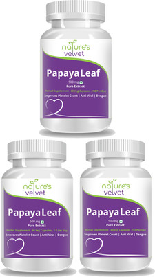 Natures Velvet Lifecare Papaya Leaf Extract 500mg, 60 Veg Capsules - Pack of 3(180 No)
Natures Velvet Lifecare Papaya Leaf Extract 500mg, 60 Veg Capsules - Pack of 3(180 No)