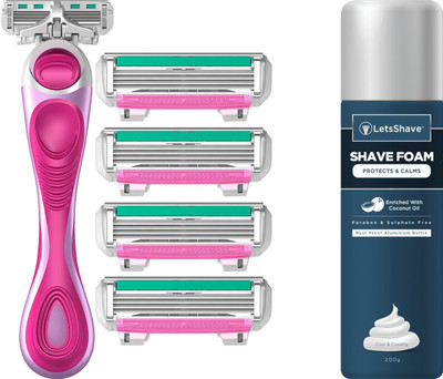 LetsShave Soft Touch 4 Body Razor for Women: Pack of 4 Blades + Soft Touch 4 handle + Shaving Foam 200 G(Set of 3)
LetsShave Soft Touch 4 Body Razor for Women: Pack of 4 Blades + Soft Touch 4 handle + Shaving Foam 200 G(Set of 3)