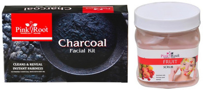Pink Root CHARCOAL FACIAL KIT 83GM WITH FRUIT SCRUB 500ML(Set of 2)
