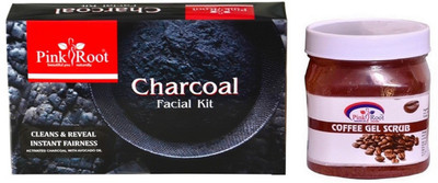 Pink Root CHARCOAL FACIAL KIT 83GM WITH COFFE GEL SCRUB 500ML(Set of 2)