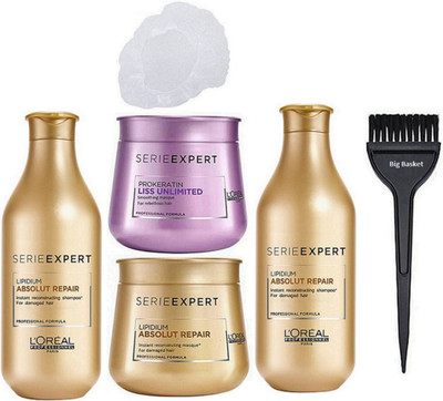 big Basket Hair Brush with shower cap L'oreal SerieExpert Absolut Repair Lipidium Hair Shampoo With Masque & Liss Unlimited Hair Masque(Set of 6)
big Basket Hair Brush with shower cap L'oreal SerieExpert Absolut Repair Lipidium Hair Shampoo With Masque & Liss Unlimited Hair Masque(Set of 6)
