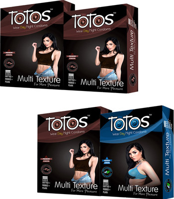 TOTOS WEAR DAY NIGHT PRENIUM MINT & CHOCOLATE -3 MULTI TEXTURE FOR MORE PLEASURE DOTTED FOR MEN CONDOM PACK -4 OF 40 PCS CONDOM FOR MEN Condom(Set of 4, 40S)
TOTOS WEAR DAY NIGHT PRENIUM MINT & CHOCOLATE -3 MULTI TEXTURE FOR MORE PLEASURE DOTTED FOR MEN CONDOM PACK -4 OF 40 PCS CONDOM FOR MEN Condom(Set of 4, 40S)