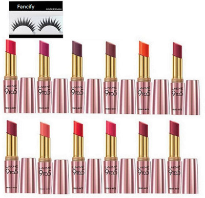 Fancify Eyelashes,9 To 5 Primer+Matte Lipstick(Pack Of 12)(Set of 13)
