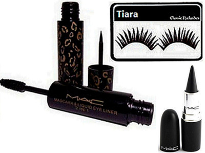 tiara Eyelashes , Mac 2 in 1 Eyeliner And Mascara , Stick Kaj.(Set of 3)