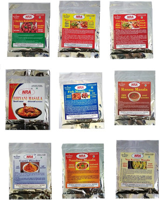 NRA Masala pack 450g (50g each)- Biryani masala, Chicken kabab/ 65 masala, Fish masala/ Fry, Sambar masala, Mutton/ Chicken korma 2in1 masala, Veg korma masala, Chicken/ Mutton 2in1 masala, Curry powder, Rasam masala.(9 x 50 g)
NRA Masala pack 450g (50g each)- Biryani masala, Chicken kabab/ 65 masala, Fish masala/ Fry, Sambar masala, Mutton/ Chicken korma 2in1 masala, Veg korma masala, Chicken/ Mutton 2in1 masala, Curry powder, Rasam masala.(9 x 50 g)