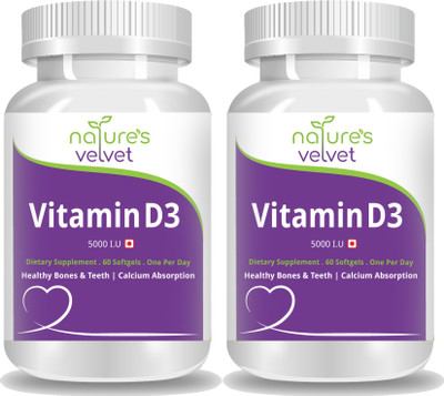 Natures Velvet Lifecare Vitamin D-3 5000 I.U for Bone and Teeth Health, 60 Softgels - pack of 2(120 No)
Natures Velvet Lifecare Vitamin D-3 5000 I.U for Bone and Teeth Health, 60 Softgels - pack of 2(120 No)