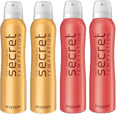 SECRET TEMPTATION MYSTERY DEODORANT 150ML 2 Pcs +TEMPTATION PASSION DEODORANT 150ML 2 Pcs Deodorant Spray - For Women(600 ml, Pack of 4)
SECRET TEMPTATION MYSTERY DEODORANT 150ML 2 Pcs +TEMPTATION PASSION DEODORANT 150ML 2 Pcs Deodorant Spray - For Women(600 ml, Pack of 4)