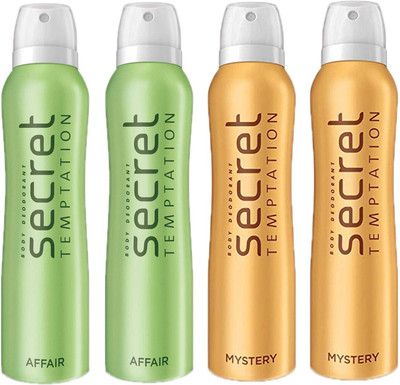 SECRET TEMPTATION-2 AFFAIR DEODORANT 150ML+2 MYSTERY DEODORANT 150ML Deodorant Spray - For Women(150 ml, Pack of 4)
SECRET TEMPTATION-2 AFFAIR DEODORANT 150ML+2 MYSTERY DEODORANT 150ML Deodorant Spray - For Women(150 ml, Pack of 4)