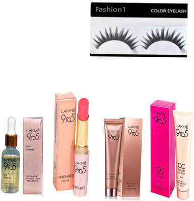 FASHION 1 Imported combo of Lakme 9to5 gold radiance serum,primer-matte,lipstick,complexion care cream,weightless mousse foundation with eyelashes (set of 5)(Set of 5)
FASHION 1 Imported combo of Lakme 9to5 gold radiance serum,primer-matte,lipstick,complexion care cream,weightless mousse foundation with eyelashes (set of 5)(Set of 5)