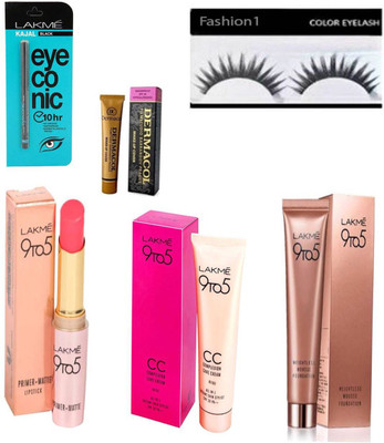 FASHION 1 Combo set of lakme 9to5 lipstick,complexion care cream,weightless mousse foundation,eye-conic,kajal,dermacol with eyelashes (set of 6)(Set of 6)
FASHION 1 Combo set of lakme 9to5 lipstick,complexion care cream,weightless mousse foundation,eye-conic,kajal,dermacol with eyelashes (set of 6)(Set of 6)