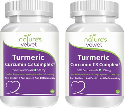 Natures Velvet Lifecare Turmeric Curcumin C3 Complex Pure Extract 500mg, 60 Veggie Capsules - Pack of 2(120 No)
Natures Velvet Lifecare Turmeric Curcumin C3 Complex Pure Extract 500mg, 60 Veggie Capsules - Pack of 2(120 No)