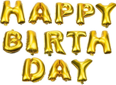 YNS Crafts Stock Solid Happy birthday 13 Letter Balloon(Gold, Pack of 1)