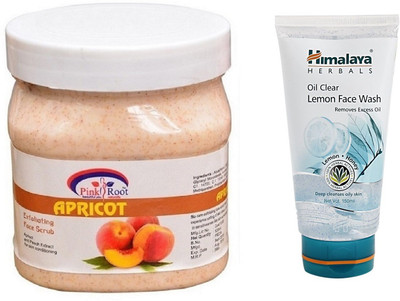 Pink Root APRICOT SCRUB 500ML WITH HIMALAYA LEMON FACE WASH(Set of 2)