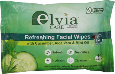 Elvia Care Refreshing Facial Wipes With Cucumber Aloe Vera And Mint Oil(Pack of 10)