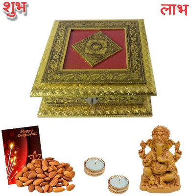 Maalpani Diwali Dryfruit Box hamper With Ganesh Idol Golden Tealight Candles Holders Candles with Deepavali Greeting Card Combo(6)
Maalpani Diwali Dryfruit Box hamper With Ganesh Idol Golden Tealight Candles Holders Candles with Deepavali Greeting Card Combo(6)