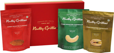 Nutty Gritties Platinum B Roasted Dry Fruits Gift Box Combo(Jumbo Roasted Salted Cashewnuts 194g-Jumbo Roasted Salted Almonds 194g-Jumbo Roasted Salted Pistachios 194g)
Nutty Gritties Platinum B Roasted Dry Fruits Gift Box Combo(Jumbo Roasted Salted Cashewnuts 194g-Jumbo Roasted Salted Almonds 194g-Jumbo Roasted Salted Pistachios 194g)